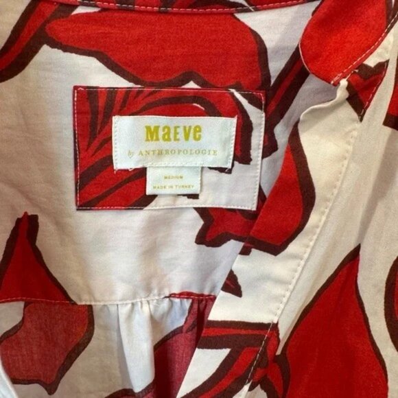 ANTHROPOLOGIE | Maeve Red Floral Printed Shirt Dress M - Picture 6 of 6